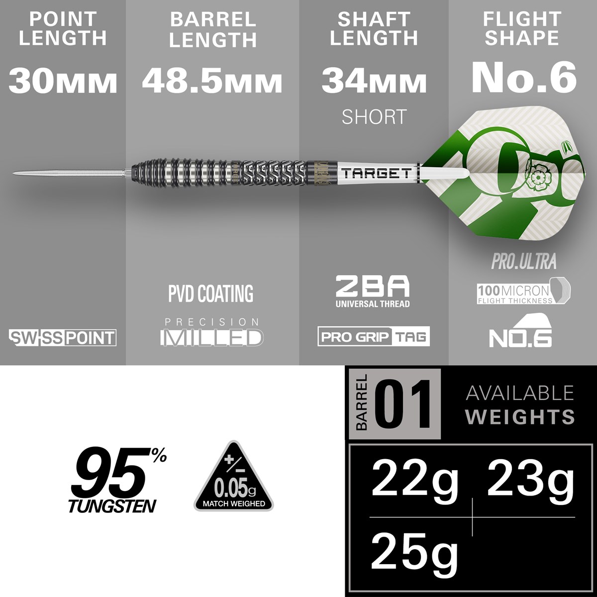 Target Darts Charlie Manby 95% Tungsten SP Steel Tip Darts 22 grams