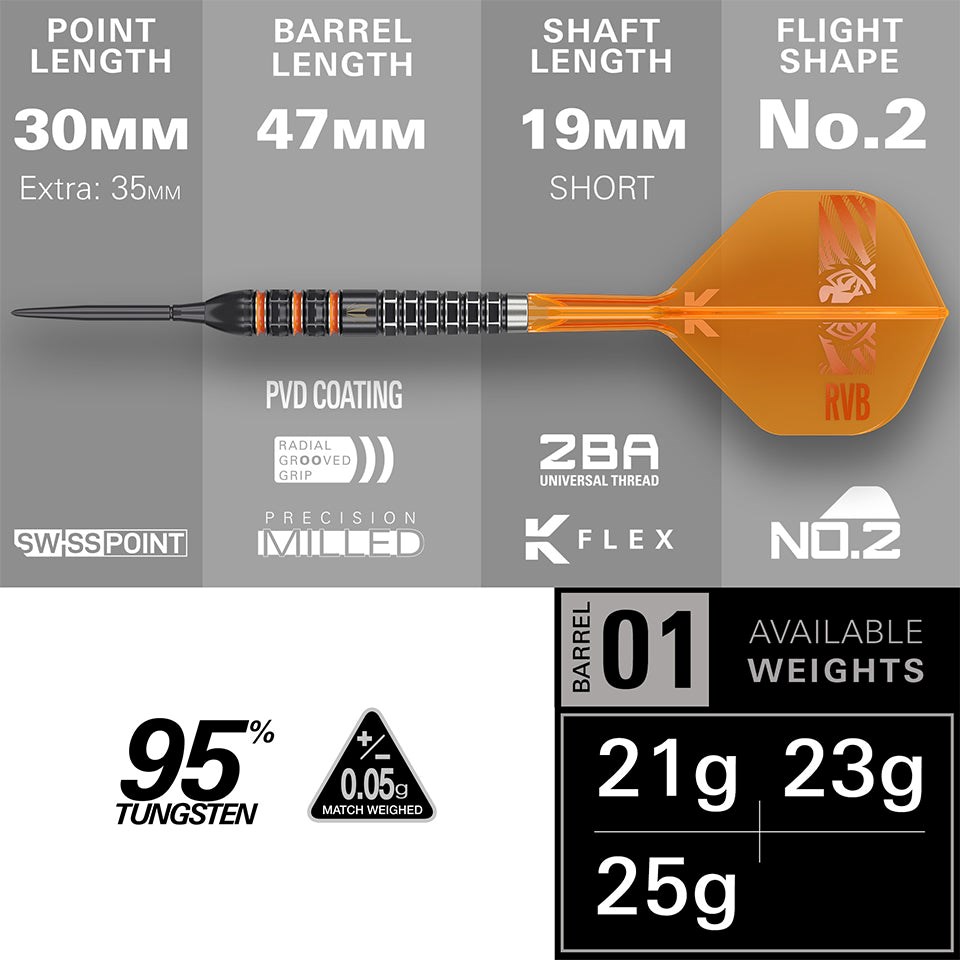 Target Darts Raymond Van Barneveld 95K Swiss Point Steel Tip Darts 25 grams