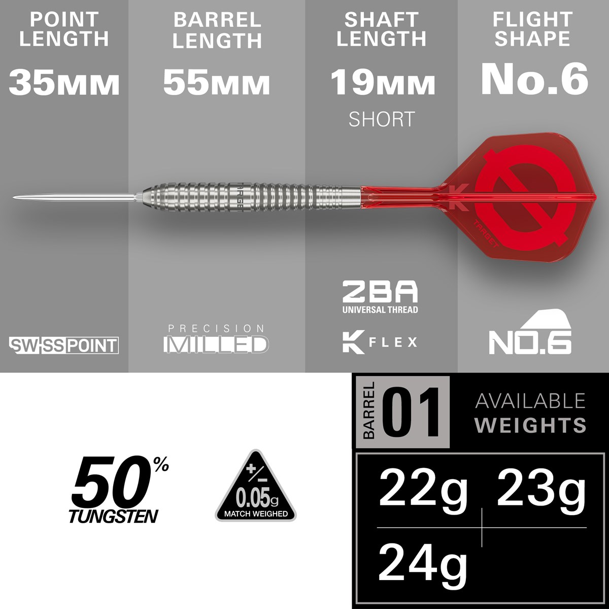 Target Group Ø 01 50% Swiss Point Steel Tip Darts 23 grams
