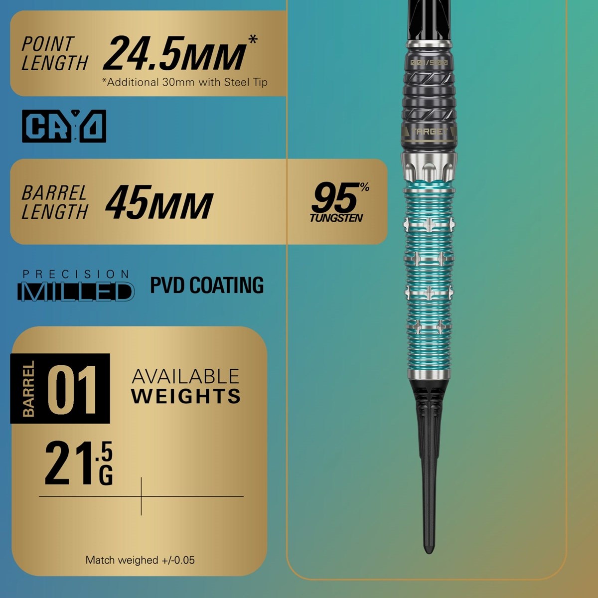 Target The Miracle Rising Sun Limited Edition Champions Set 95% Soft Tip Darts 21.5 grams