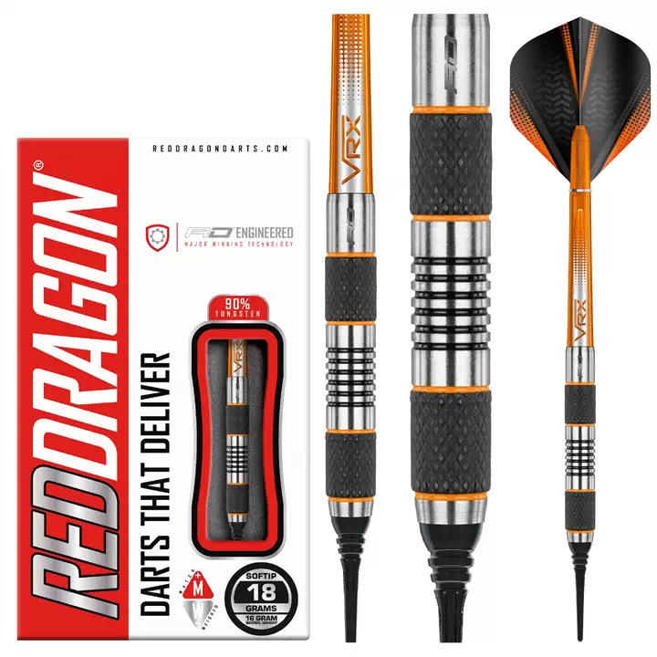 RED DRAGON Amberjack 18 Softip professionele 18 gram dartset met flights en shafts RED DRAGON Amberjack 18 Softip professionele 18 gram dartset met flights en shafts